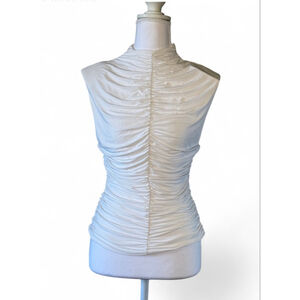 Naked Wardrobe NWT White Ruched High Neck Sleeveless Top Stretch